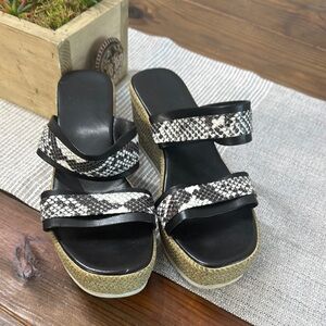 Black and White Snake Print Women's Wedge Sandals